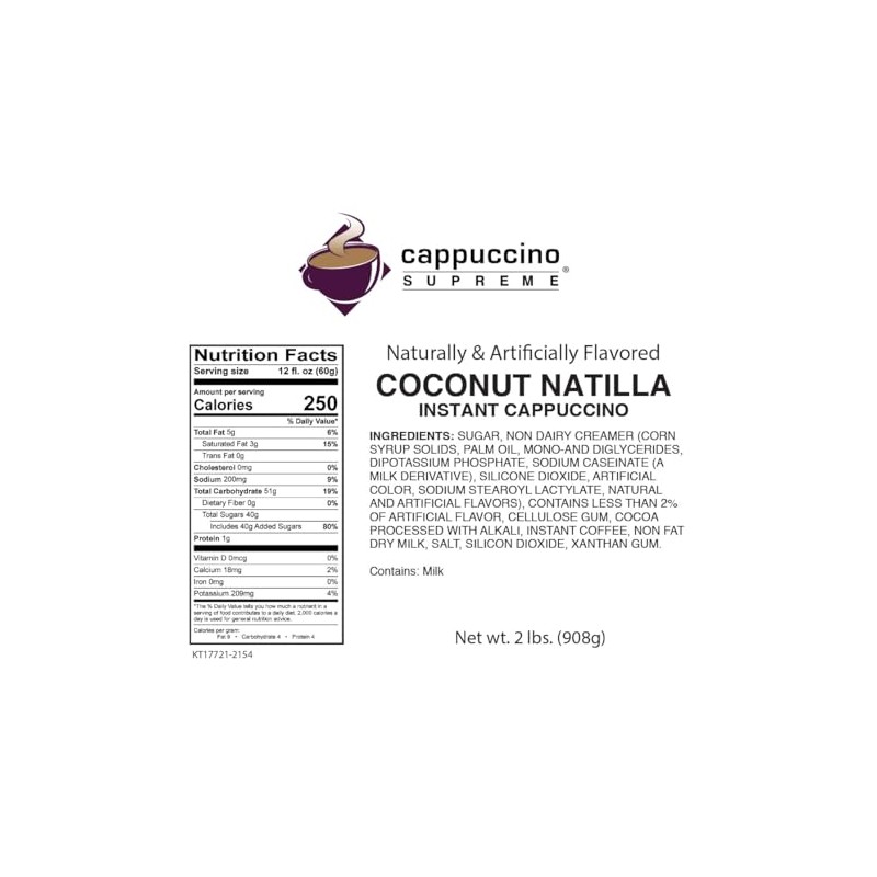 Cappuccino Supreme Coconut Natilla 2 lb bag Instant Cappuccino Mix