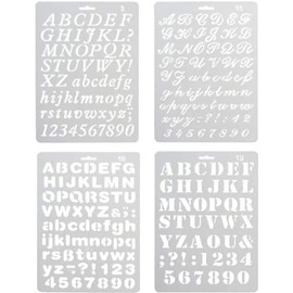 Alphabet Painting 4 PCS Assorted Styles Plastic Number and Letter Artistic Drafting Drawing Templates Stencil Set for DIY Craft Journal Photo Album Scrapbook Schedule Book Diary Art Projects