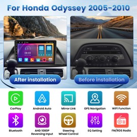 Fuluku【2+32GB】 for Honda Odyssey 2005-2010 Android Car Stereo 10" Touch Screen with Wireless Carplay Android Auto, Radio Dash Kit GPS Navigation WiFi Bluetooth SWC Mirror Link, Mic Backup Camera