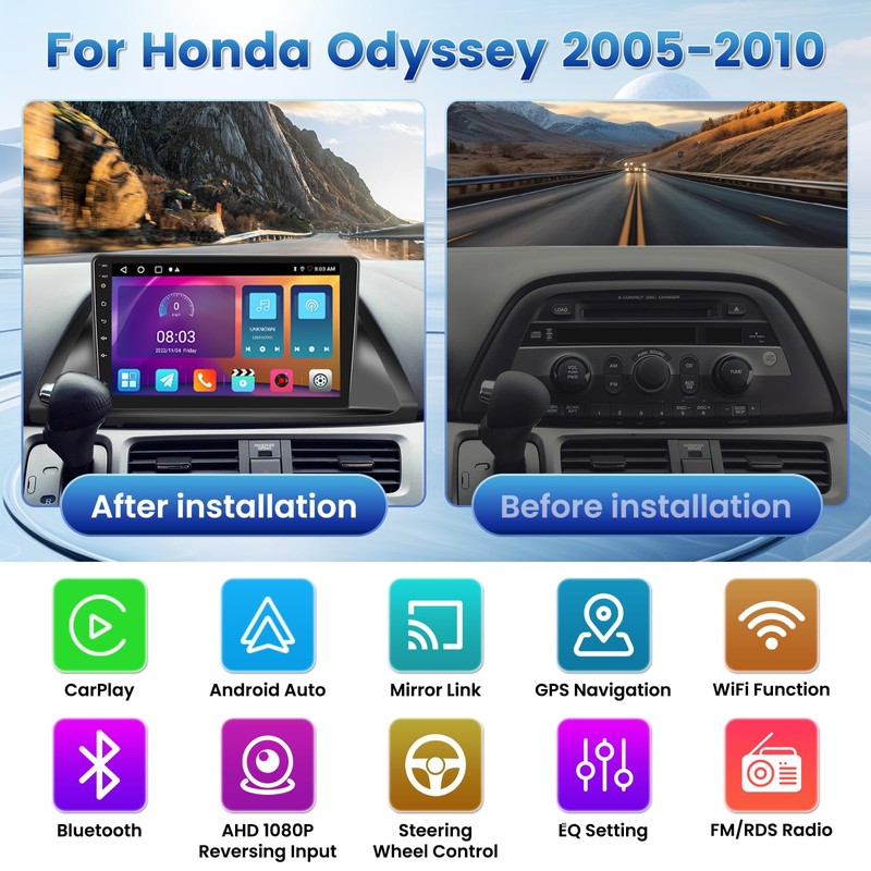 Fuluku【2+32GB】 for Honda Odyssey 2005-2010 Android Car Stereo 10" Touch