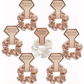 Bridal Hair Scrunchies Satin Bridesmaid Hair Ties Bachelorette Hair Scrunchies, 7Pcs Bridesmaid Scrunchies Bachelorette Hair Ties,Satin Hair Scrunchies Bridal Shower Scrunchy Hairbands for Wedding