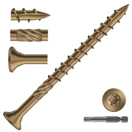 SG TZH #9 x 2-1/2" Deck Screws (81Pcs) 1lb. Carbon Steel, Yellow, Flat Head, Rust Resistant epoxy Coated, with T25 Star Bit