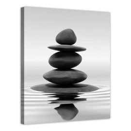 LZIMU Black and White Zen Wall Art Stones in Water Pictures Print on Canvas for Bathroom Yoga Meditation Spa Room Living Room Bedroom Wall Decorations Framed (Zen-1, 16"x24" (40x60cm))