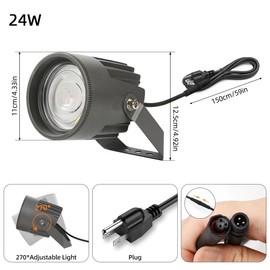Led Landscape Outdoor Spot Light - Heavy Duty 120V Accent Light 270⁰ Adjustable Mount, 3000K Waterproof IP67 Thickened Aluminum, High Lumen Spotlight for BLDG Yard Garden Tree Flag Pole (24W)
