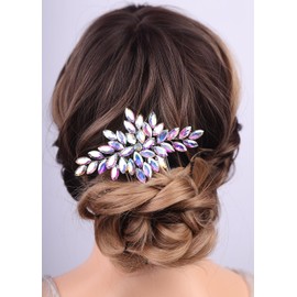 Rumtock AB Color Crystal Beads Silver Hair Comb for Wedding Brides Women Banquet Hair Accessories Vintage Gold Headpiece (AB Color)