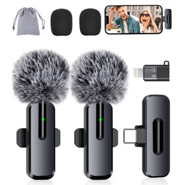 ZOPPLM Wireless Mini Microphone for iPhone - 2 Pack Lavalier Bluetooth Microphone for Video Recording, 2 in 1 Noise Reduction Lapel Mic for Ipad, Android,Clip-on Mini Mic for Content Creators Podcast