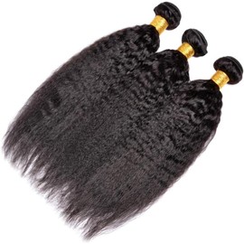 MSGEM 30 inch Yaki Straight Human Hair 1 Bundle Kinky Straight Hair Brazilian Kinky Straight Human Hair Weave Extensions For Black Women Natural Color