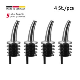 Westmark 4 Spirit/Oil Pourers for Bottles, Extra Short, with Trachea, Metal/Brass, Nickel-Free, Plastic Cork, Classic Gastro, Silver/Black, 437222E3