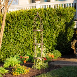 Evergreen Garden 5 ft Metal Garden Obelisk Trellis for Climbing Plants Vines, Clematis & Flowers | Outdoor & Indoor Plant Trellis for Potted Plants | Floral Pattern Arch Trellis (Bronze)