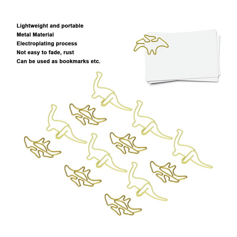 100pcs Shaped Paper Clips Pterosauria Yellow Dinosaur Shape Metal Portable