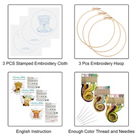 Louise Maelys 3 Sets Funny Embroidery Kits for Beginners,Cross Stitch Kits for Adults,DIY Starters Needlepoint Kits with Flower Wreath Pattern,Including Embroidery Instruction and Threads