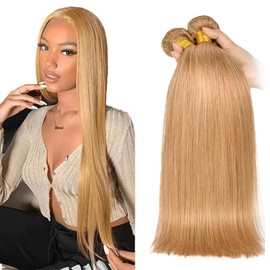 26 28 30 inch Honey Blonde Human Hair Bundles Blonde Straight Human Hair Bundles #27 Straight Bundle Double Weft