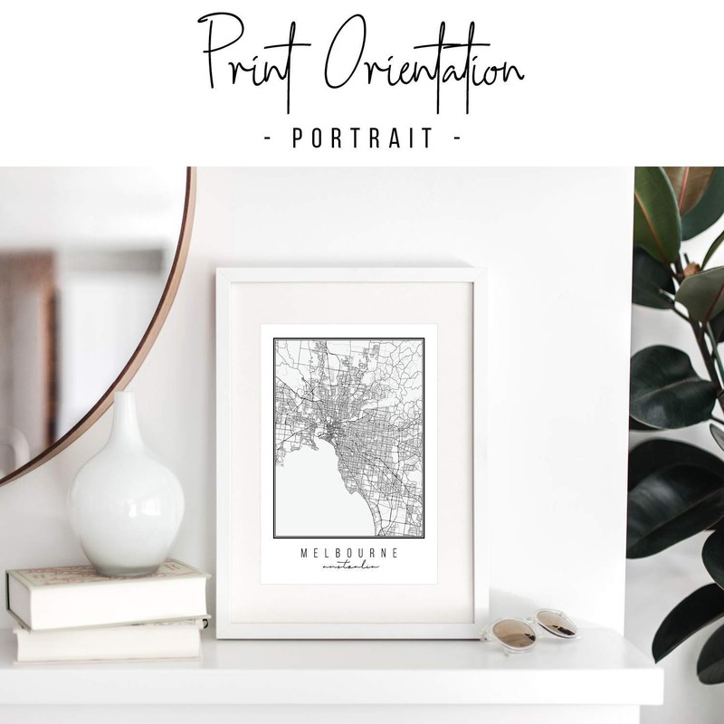 Melbourne Australia Street Map Black and White Print, Unframed