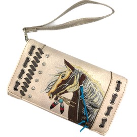 Justin West Dales Pony Horse Embroidery Mane Western Country Women's Crossbody Wallet (Beige)