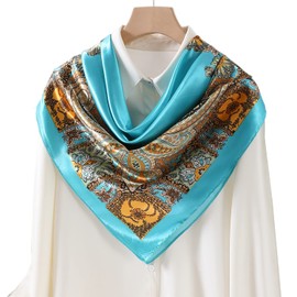 SHJINJU Women's 35" Satin Square Silk Like Hair Scarves and Wraps-Square Silk Head Scarf for wrapping hair and sleeping at night (11-style)