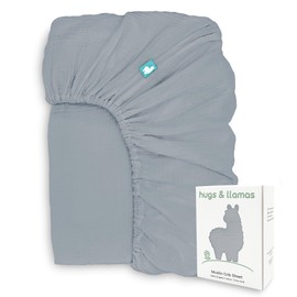 hugs & llamas | 100% Organic Cotton Muslin Fitted Crib Sheet | Baby Crib Sheets for Boys & Girls Crib Fitted Sheet | Organic Crib Sheets Girl & Boy Crib Sheets Neutral (Moonlit Lake)