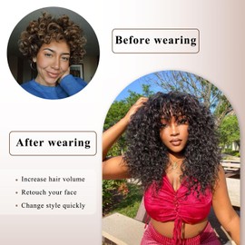 Lizzy Schwarze Locken perücke mit Pony für Schwarze Frauen Lange gelockte Echthaar Perücke Klebstofffrei Schwarze Perücke für den täglichen Gebrauch, realistisches Aussehen mit echtem Haaransatz