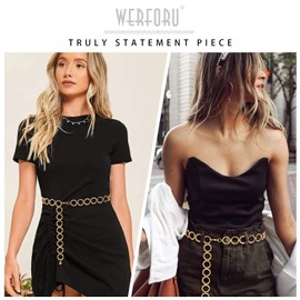 WERFORU Ladies Adjustable Waist Chain Belt Party Dress Metal Link Charm O-ring Chain Belt for Women Girls Gold