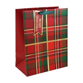 Eurowrap Merry Christmas Tartan Gift Bag with Gift Tag - Large - Red/Green - Gift Bag for Christmas, Gift Wrap, Christmas Wrapping Paper, Xmas, Festive Gift Bag