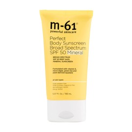 M-61 Perfect Mineral Body Sunscreen SPF 50 - Reef safe, non-nano zinc oxide, and mineral formula for sensitive skin types.