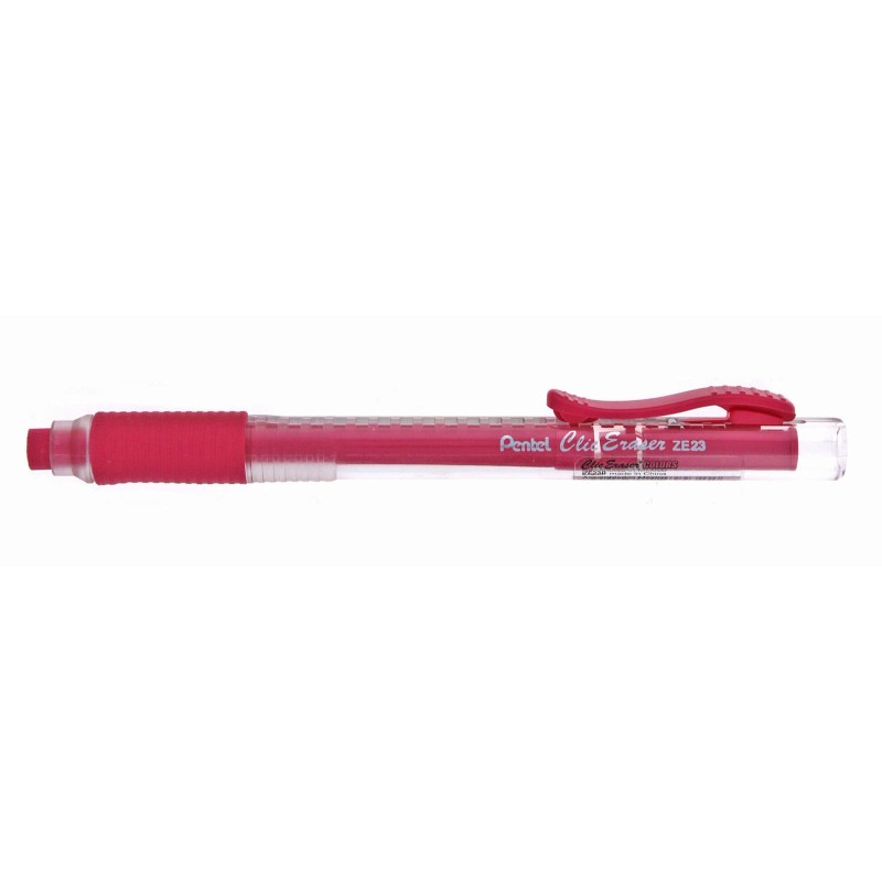 PENTEL Retractable Clic Eraser Grip, Clear Barrel, Hot Pink Eraser