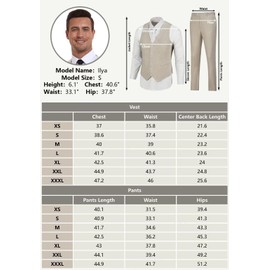 Aowdoy Men's Suit Linen Beach Wedding Suit Prom Tuxedos for Groomsmen Vest+Pants Set Black XL