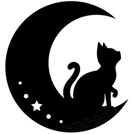 Cat and Moon Cutting Stickers, Cat and Moon and Star Design, Car Stickers, Decal, Dress Up and Hide Scratches, Size: Width 4.7 x Height 5.0 inches (12 x 12.8 cm) (Black)
