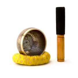 SANKAL - Tibetan Singing Bowl 7 Metals - Handmade Tibetan Meditation Singing Bowl Set with Accessories - Cushion, Clapper and Bag - Buddha and Mantra Engraving (10 cm)