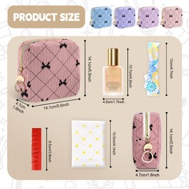 Playexen Corduroy Small Makeup Bag, Mini Cosmetics Bag for Purse, Small Travel Makeup Pouch for Women, Birthday/Wedding/Christmas Gifts (Bow Tie-Blue)