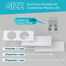 Chiligent Dual Hose Portable Air Conditioner Window Kit, 5.9" Diameter Portable AC Window Vent Kit with Foam Seal Strip, Adjustable Window Seal Plates for Vertical & Horizontal Windows, White