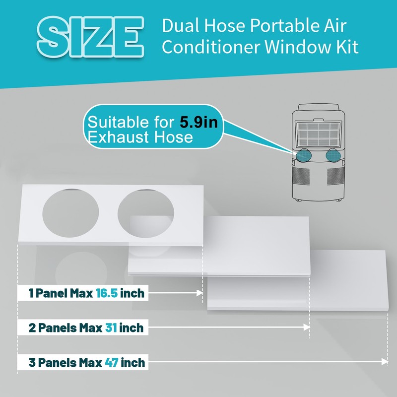 Chiligent Dual Hose Portable Air Conditioner Window Kit, 5.9" Diameter