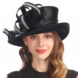 Church Hat for Women Kentucky Derby Tea Party Wedding Dress Hats with Rhinestone(SD718-Black)