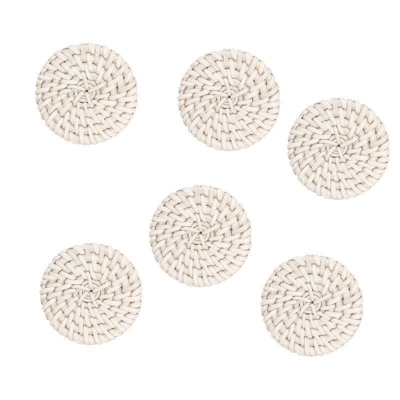 WANGCL 6pcs Rattan Dresser Knobs Handmade Wicker Woven Cabinet Knobs