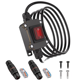 KarlKers 10FT 12V Inline Switch IP68 Waterproof, Outdoor On/Off Toggle Switch with Waterproof Junction Box, DC 12V-24V 20A On Off Switch 12 Volt Inline Cord Switch with Red LED Rocker Button