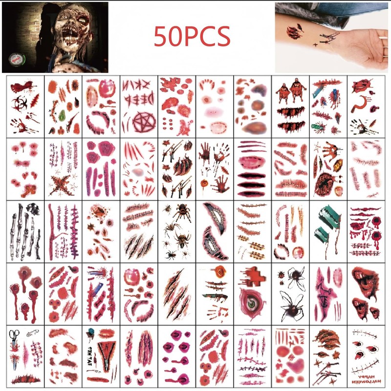 50PCS Temporary Tattoo for Halloween Simulated Scar Tattoo Sticker