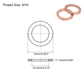 sourcing map 30Pcs M10 Flat Washer, Copper 10.5mm ID x 14mm OD x 1.5mm Thick for Bolt Screw, Factories Repair, Kitchens, Shops, and Outdoor Construction