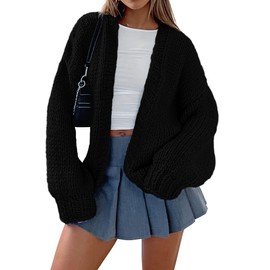 PRETTYGARDEN Cardigan Sweaters for Women Trendy Fall Fashion 2025 Long Sleeve Chunky Knit Cardigans Winter Clothing Outfits (Black,X-Large)