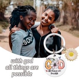Faith Based Gifts for Women Family Friends Coworkers Inspirational Christian Keychain for Women Girls Motivational Religious Gifts for Women Girls With God All Things Are Possible Keychain Engraved