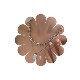 Allereya Vintage Layered Square Pendant Necklace Initial Letter Square Necklace Punk Paper Clip Chain Necklace Silver Choker Jewellery for Women and Girls (Silver)