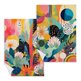 RYVJU Abstract Boho Floral Kitchen Towels Set of 2, Maximalist Eclectic Botanical Hand Towels for Bathroom Decor, Trendy Colorful Botanical Dish Towels Drying Cloth for Kitchen, 16x24 Inch