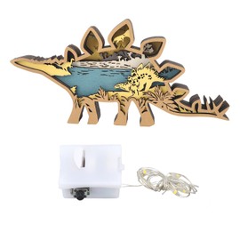 Wood Carving Dinosaur Statue Decorative Ornament Hand Carved Animal Sculpture with Light Strip for Office Living Room