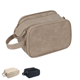 ZCLBJIAHUI Travel Toiletry Bag for Women PU Leather Triple-layer Double Zipper Makeup bag，Portable Waterproof with Handle Mens Toiletry bag Stowable Brushes Set, Toiletries，Makeup Accessories Brown