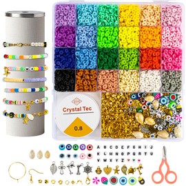 5300 Pcs Clay Beads Bracelet Making Kit - Sukh Clay Beads Kit Friendship Bracelet 24 Colors Polymer Clays Flat Preppy Beads Charm Bracelet Making Kits For Crafts Adults Teens