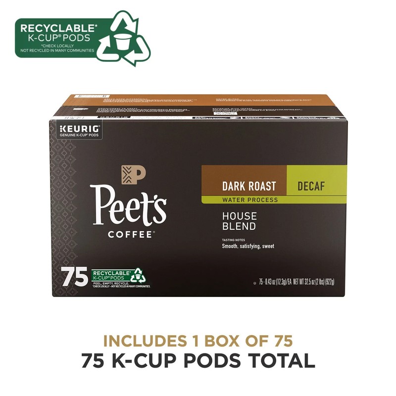 Peet's Coffee Decaf Dark Roast K-Cup Pods, House Blend, 75