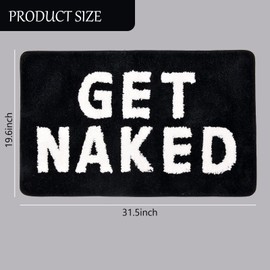 ChezMax Get Naked Bath Mat, Non-Slip Microfiber Shower Mat, Cute Absorbent Shower Rug, Funny Bathroom Decor for Bathtub, Black and White Bathroom Rug, Machine Washable 20"X32"