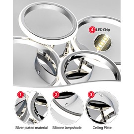 21.3in Chrome Modern LED Ceiling Light Fixture with Remote Control, 3000K-6500K 3-Color Dimming Circle Modern Ceiling Lamp Bedroom Kitchen Living Room Dining Room