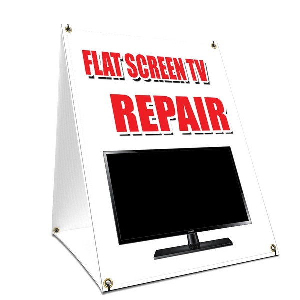 A-Frame Sidewalk Flat Screen Tv Repair Sign with Graphics On