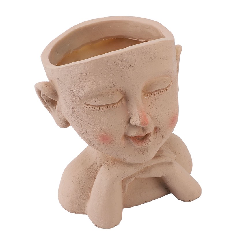 Men Face Flower Pot Hand Painting Resin Men Head Flowerpot