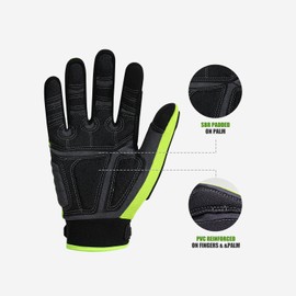 HANDLANDY Anti Vibration Gloves Men Impact Resistant Work Gloves, Padded Palm Grip Heavy Duty Working Gloves (Hi-vis Green, XL)