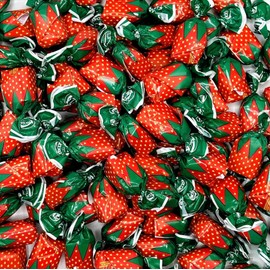 Strawberry Filled Buttons – Red Hard Candy Shell with Soft Center – 1 LB Bag – Nostalgic Wrapped Treats – Fruity Bites